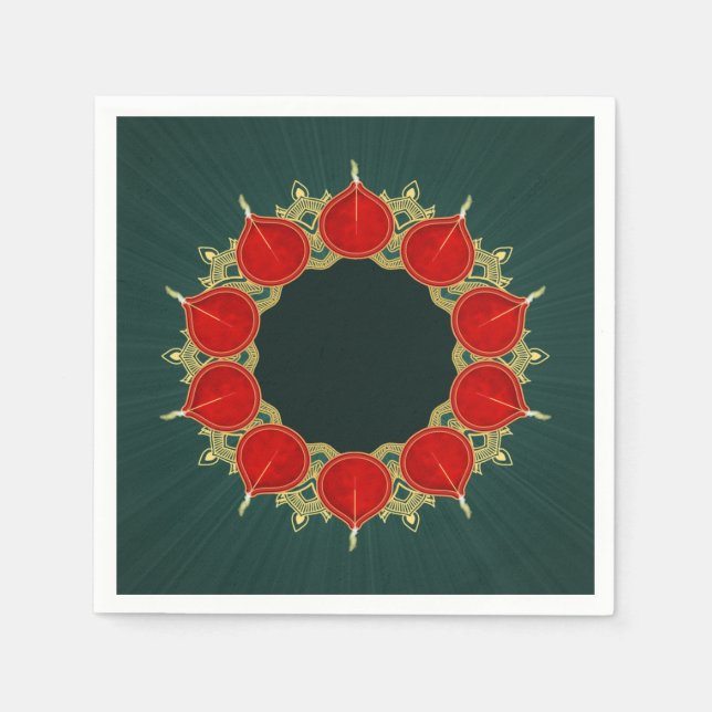 Serviette En Papier Red & Gold Diyas Mandala Diwali en Turquoise (Devant)