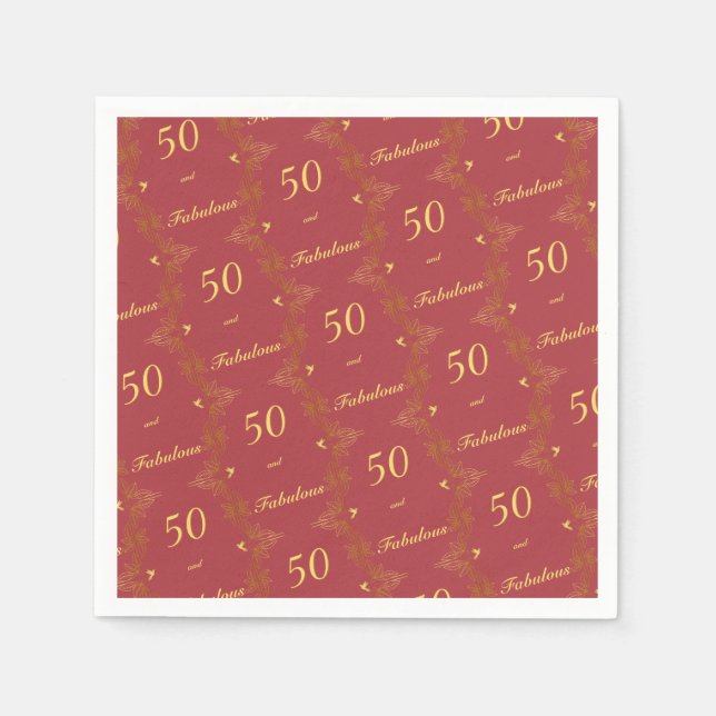 Serviette En Papier Red Gold moderne 50 Fabuleux anniversaire (Devant)
