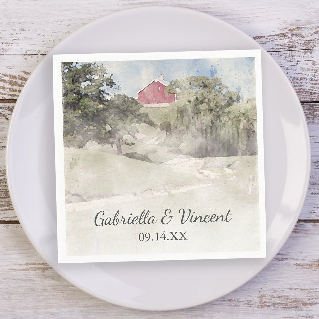 Serviette En Papier Red Grange sur Hillside Country Farm Mariage (Créateur téléchargé)