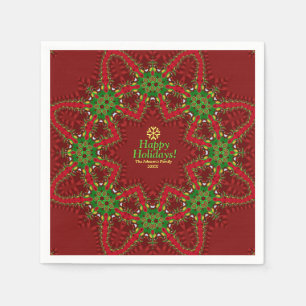 Serviette En Papier Red & Green Christmas Holidays Nom personnalisé
