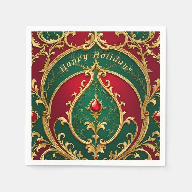 Serviette En Papier Red Green Gold Noël Holiday Napkin (Devant)