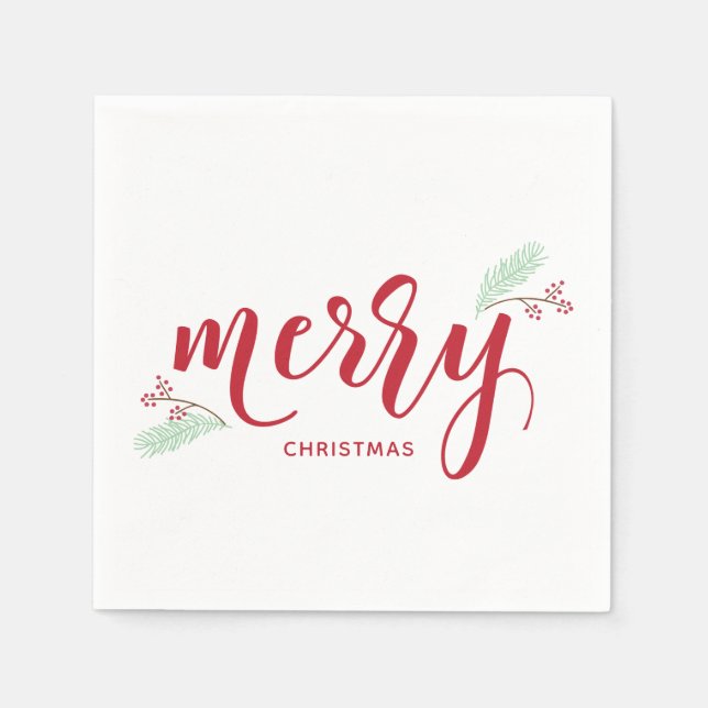 Serviette En Papier Red & Green Holly et Pine Joyeux Noël (Devant)