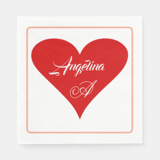 Serviette En Papier Red Heart Love Valentine's Day Name & Monogram