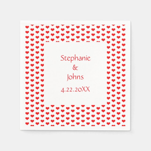 Serviette En Papier Red Hearts Couple Romantique Nom personnalisé Mari (Devant)