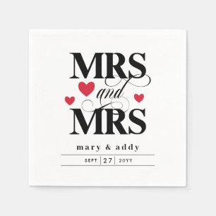 Serviette En Papier Red Hearts Mrs & Mrs Lesbian Mariage