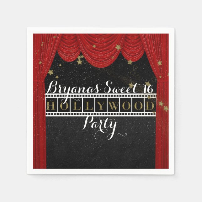 Serviette En Papier Red HOLLYWOOD Rideaux & Gold Party Personnalisé (Devant)