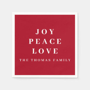 Serviette En Papier Red Joy Peace Love Minimal Christmas Nom de famill