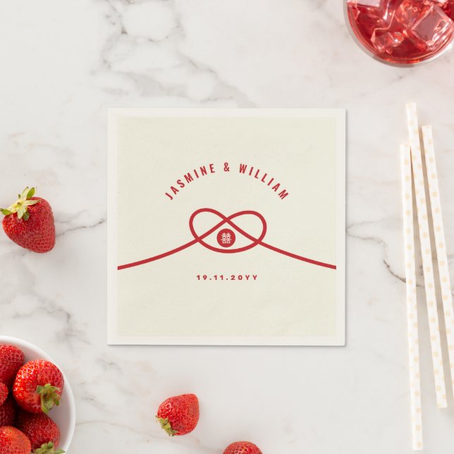 Serviette En Papier Red Knot Union Double Bonheur Mariage chinois (En situation)