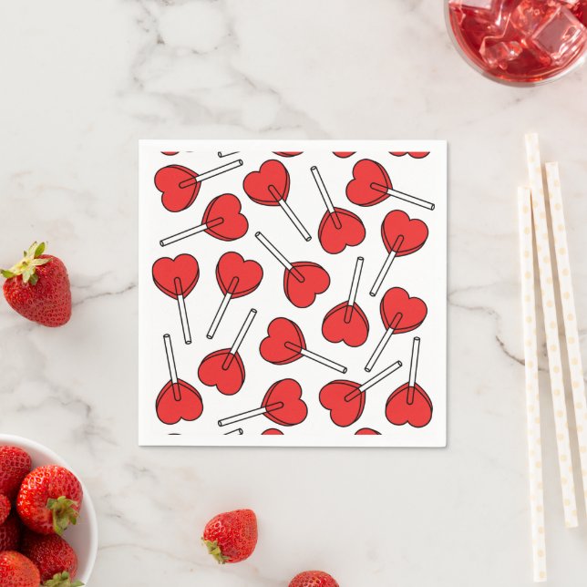 Serviette En Papier Red Lollipops, Heart Lollipops, Lollipop Pattern (En situation)