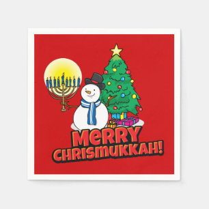 Serviette En Papier Red Merry Chrismukkah avec Snowman et Menorah