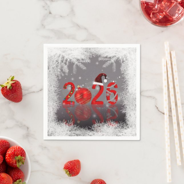 Serviette En Papier Red Merry Christmas New Year 2026 Festive (En situation)
