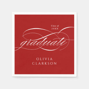 Serviette En Papier Red Modern élégant Script Graduation Party