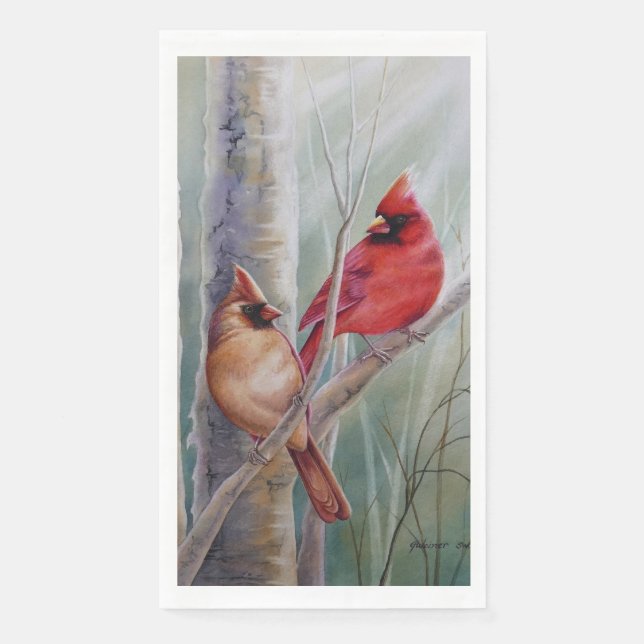 Serviette En Papier Red Northern Cardinal Bird Pair Aquarelle Art (Devant)