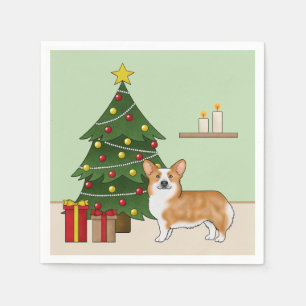 Serviette En Papier Red Pembroke Welsh Corgi Chien Et Arbre De Noël