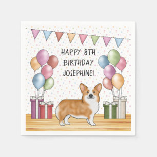 Serviette En Papier Red Pembroke Welsh Corgi coloré Joyeux anniversair