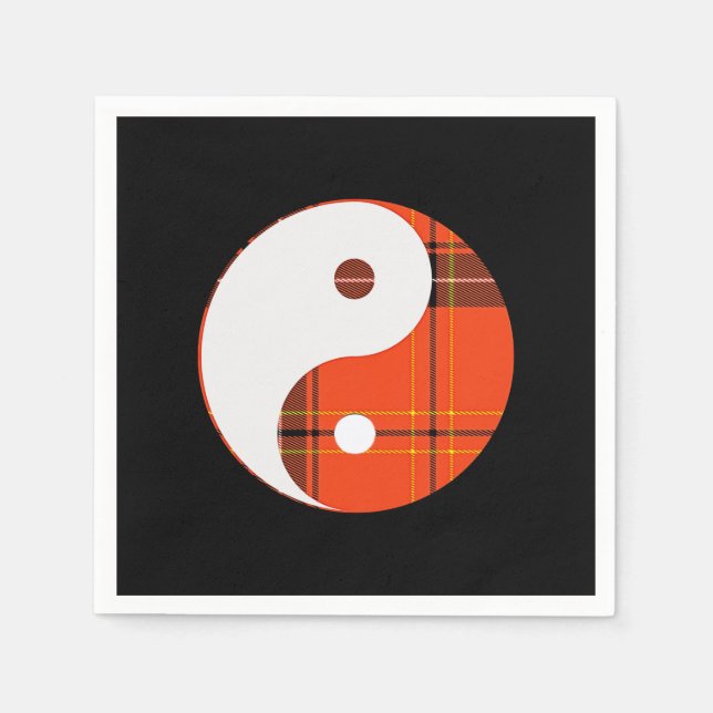 Serviette En Papier Red Plaid et White Yin Yang (Devant)