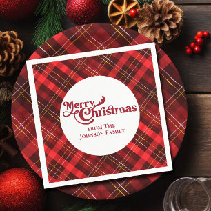 Serviette En Papier Red Plaid Tartan Joyeux Noël fête personnalisée