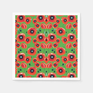 Serviette En Papier Red Poppies Apple Green