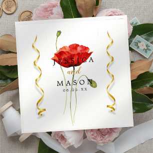 Serviette En Papier Red Poppy Script Mariage Cocktail de cocktails Nap