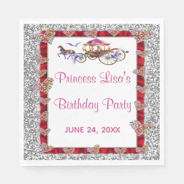Serviette En Papier Red Ribbon Silver Parties scintillant Royal Prince (Devant)