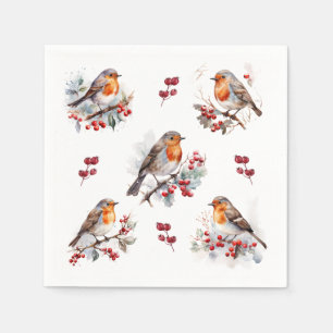 Serviette En Papier Red Robin Holly Christmas