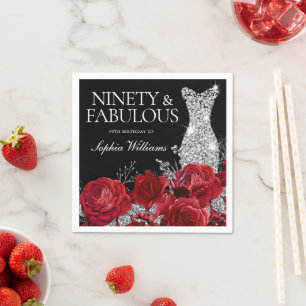 Serviette En Papier Red Roses Argent Gown Noir 90e anniversaire