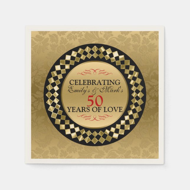 Serviette En Papier Red Swirls Gold Damask (Devant)