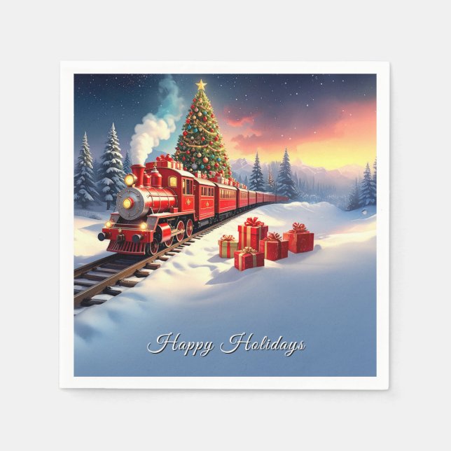Serviette En Papier Red Train Christmas Tree Holiday Napkin (Devant)