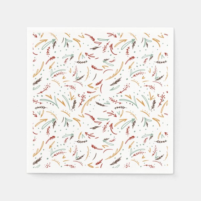Serviette En Papier Red Turquoise & Brown Feuilles et Berry Holiday (Devant)
