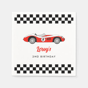 Serviette En Papier Red Vintage Race Car Boy 2e fête d'anniversaire