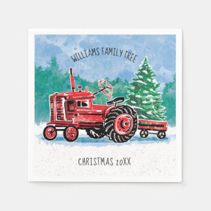 Serviette En Papier Red Vintage Tracteur Christmas Tree Ajouter un nom