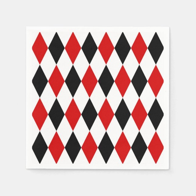 Serviette En Papier Red White Black Harlequin Diamond Pattern (Devant)