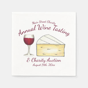Serviette En Papier Red Wine Glass Brie Cheese Tasting Charity Event