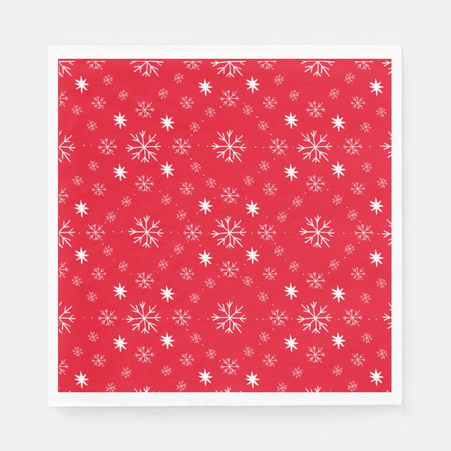 Serviette En Papier Red With White Snowflakes Paper Plate (Devant)