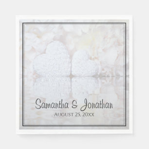 Serviette En Papier Reflet White Peonies & Coeurs Mariage élégant