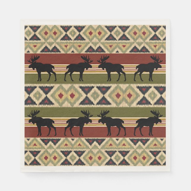 Serviette En Papier Regard ethnique vert rouge ivoire ocre (Devant)