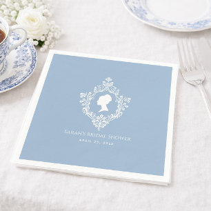 Serviette En Papier Régence Bleu Poudre Vintage Crest Fête de Mariage