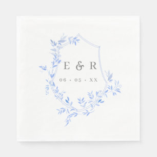 Serviette En Papier Regency Blue Feuille Crest Monogram Mariage