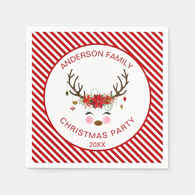 Serviette En Papier Reindeer de Noël moderne avec ornements (Devant)