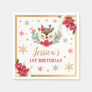 Serviette En Papier Reindeer Noël 1er anniversaire Red Winter Deer