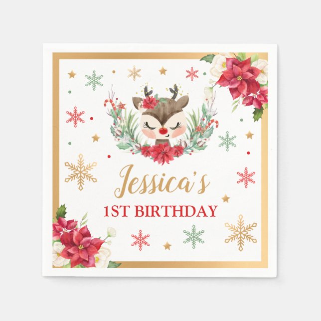 Serviette En Papier Reindeer Noël 1er anniversaire Red Winter Deer (Devant)