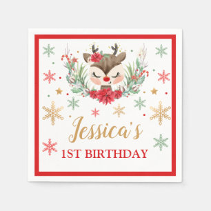 Serviette En Papier Reindeer Noël 1er anniversaire Red Winter Deer