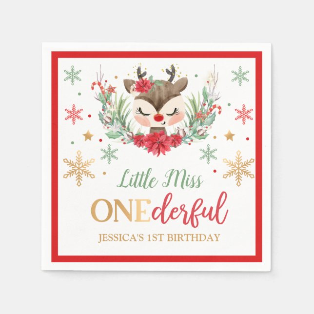 Serviette En Papier Reindeer Noël 1er anniversaire Red Winter Deer (Devant)