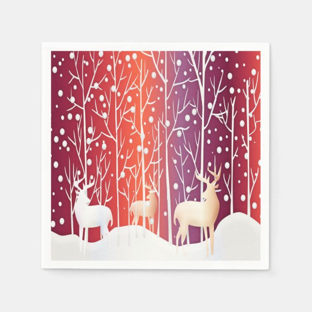 Serviette En Papier Reindeer Snowy Papier de vacances Napkin (Devant)