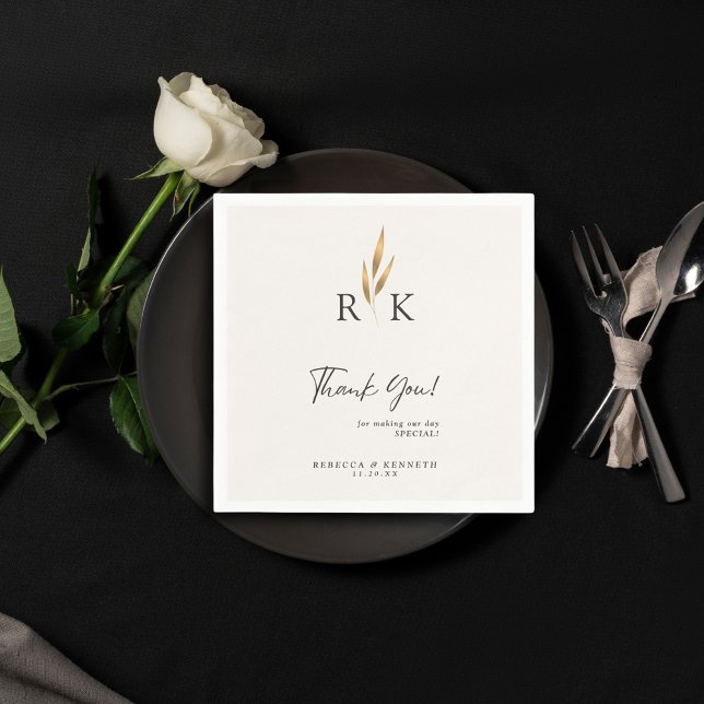Serviette En Papier Remerciement de mariage à monogramme floral or lux (Créateur téléchargé)