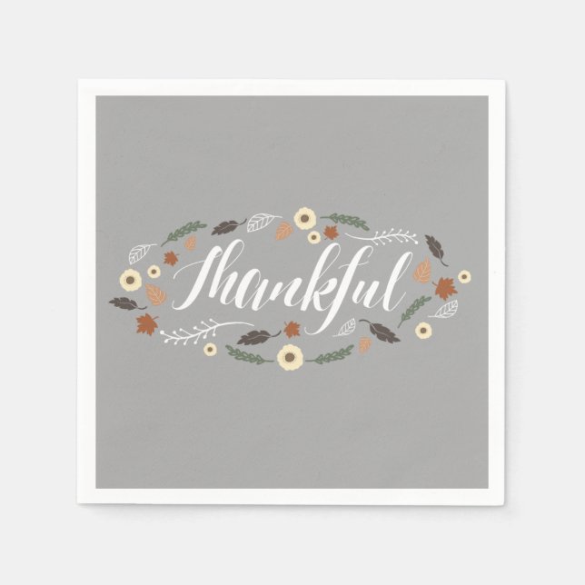 Serviette En Papier Remerciements Cocktail Thanksgiving Napkins (Devant)