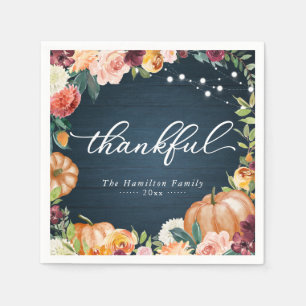 Serviette En Papier Remerciements Rustique Automne Floral Thanksgiving