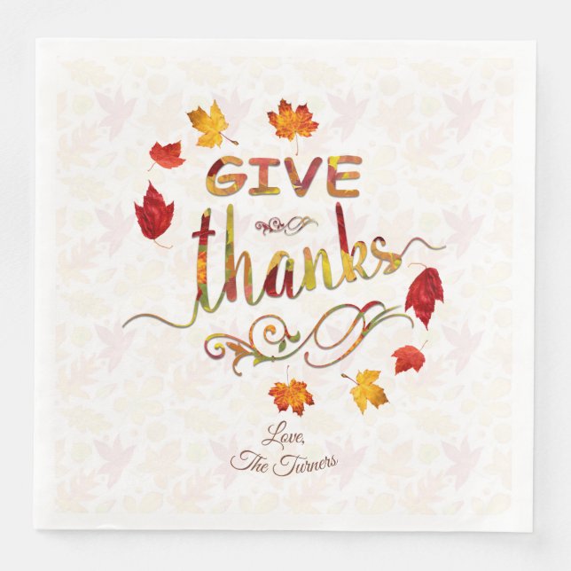Serviette En Papier Remerciez Les Feuilles D'Automne Thanksgiving Mono (Devant)