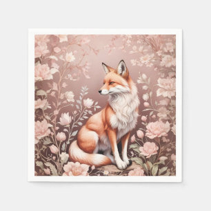 Serviette En Papier Renard Avec Flore Rose Rêvé