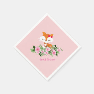 Serviette En Papier renard boisé, renard mignon, rose, doux, mignon,